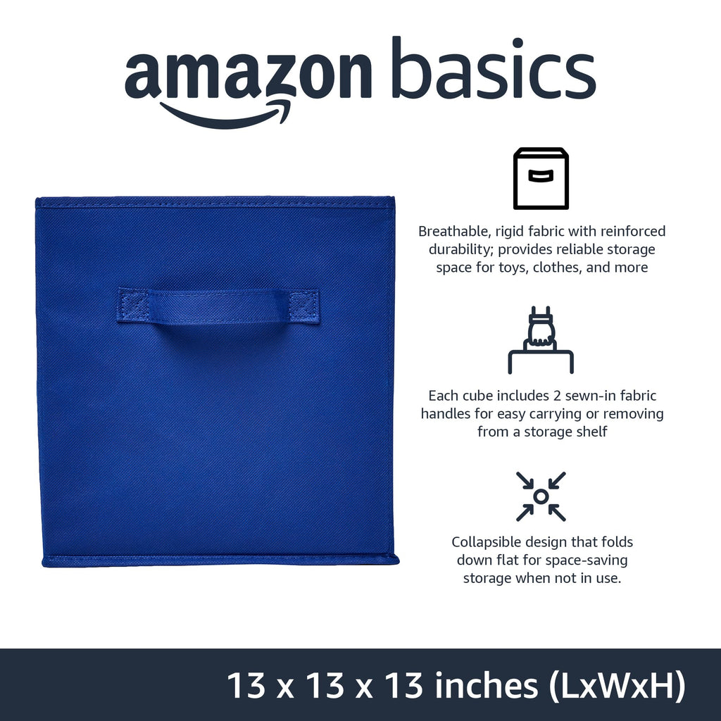 Amazon Basics Collapsible Fabric Storage Cubes Organizer with Handles, Sturdy, Gray, 10.5-x-10.5-x-11-inch, Pack of 6