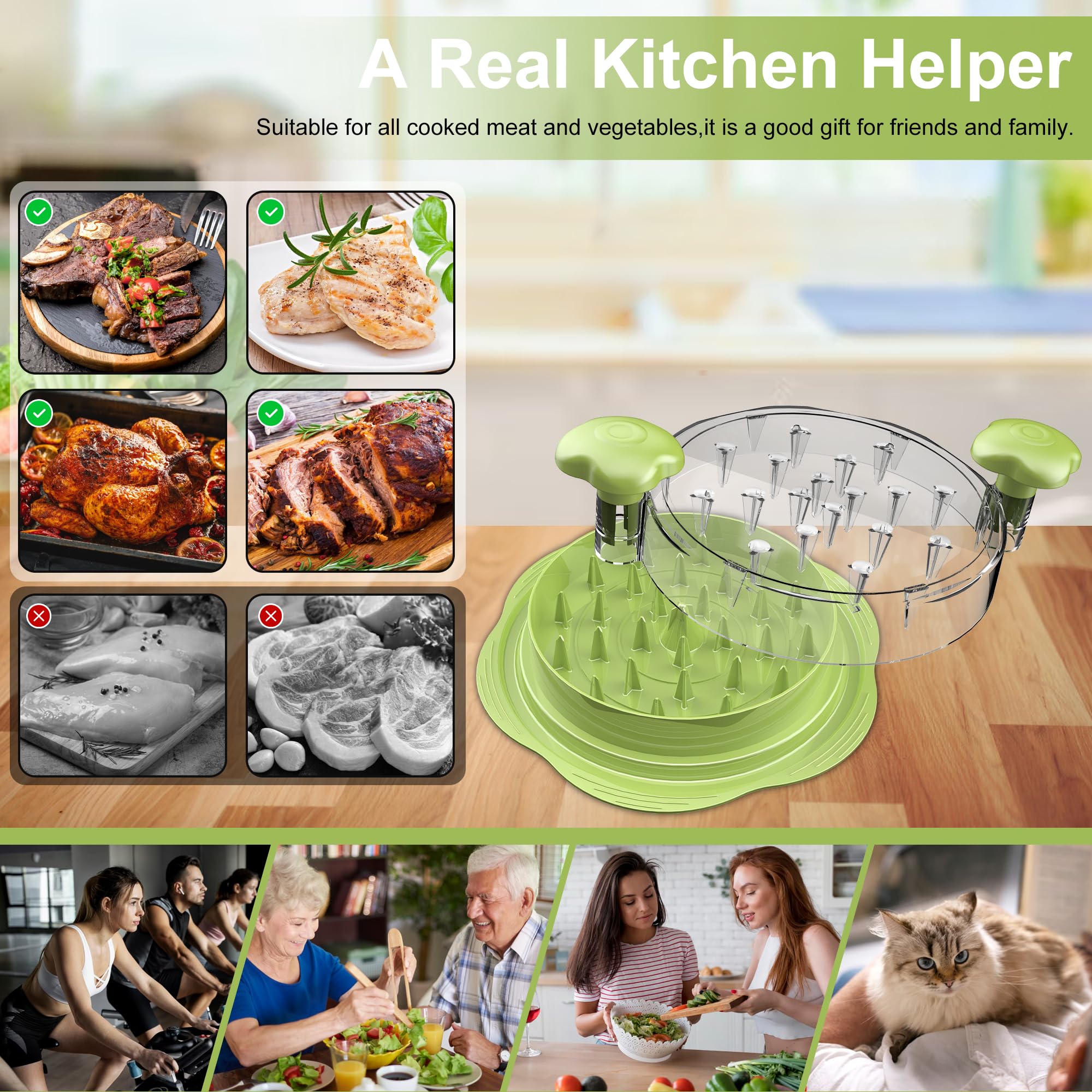 Chicken Shredder Large Chicken Breast Shredder Tool Twist with Brush&Fork, Visible Meat Shredder Machine, Strong Anti-Slip Strip, Ergonomic Handle, BPA Free, Suitable for Pork Beef Chicken