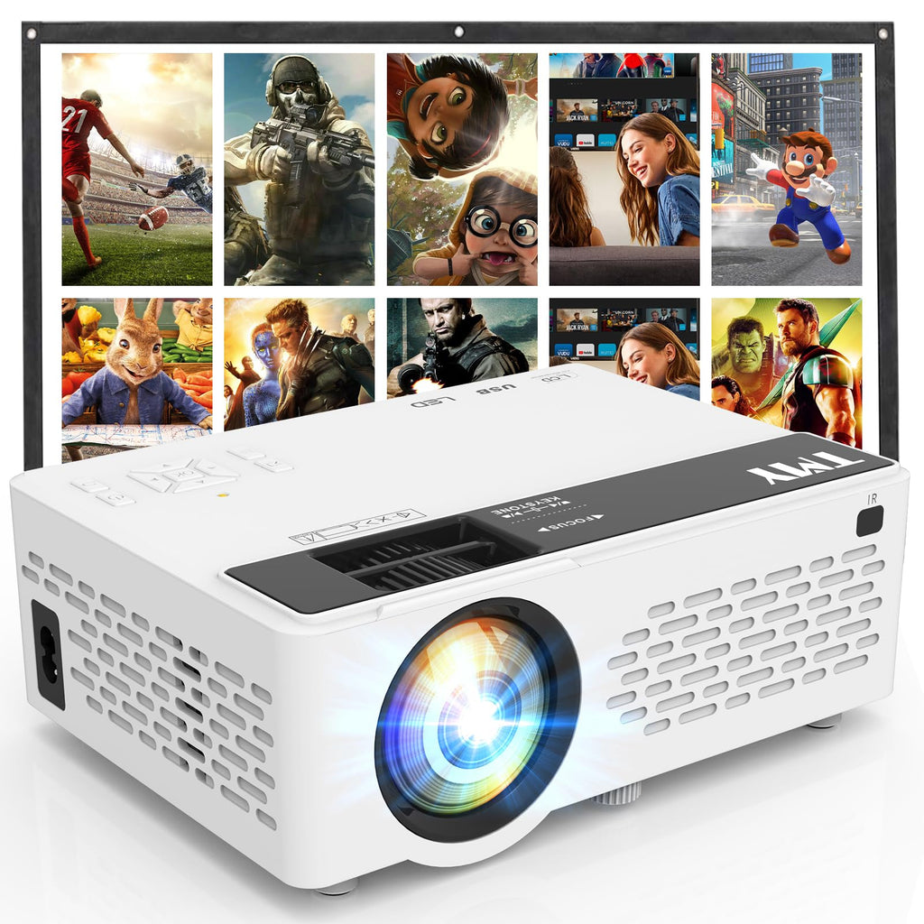 TMY 1080P Full HD Portable Mini Projector, Upgraded Bluetooth Movie Projector with Screen, Compatible with TV Stick Smartphone/HDMI/USB, Indoor & Outdoor Use