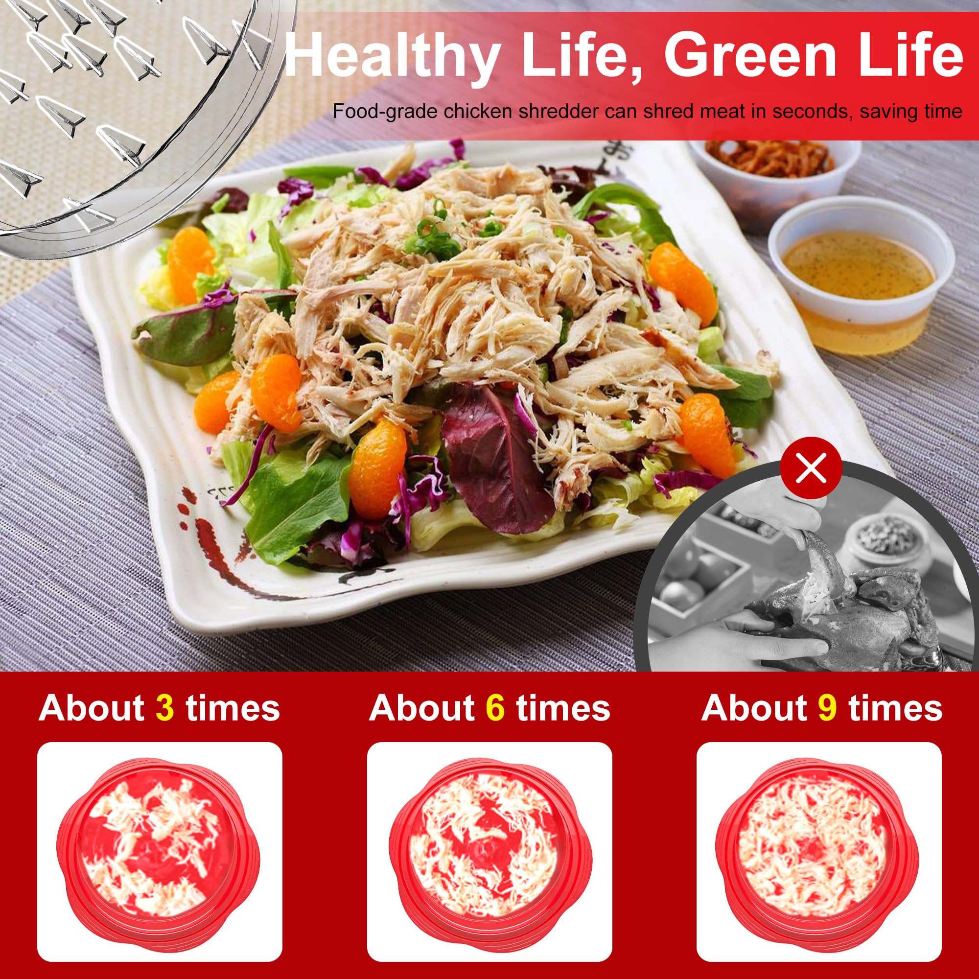 Chicken Shredder Large Chicken Breast Shredder Tool Twist with Brush&Fork, Visible Meat Shredder Machine, Strong Anti-Slip Strip, Ergonomic Handle, BPA Free, Suitable for Pork Beef Chicken