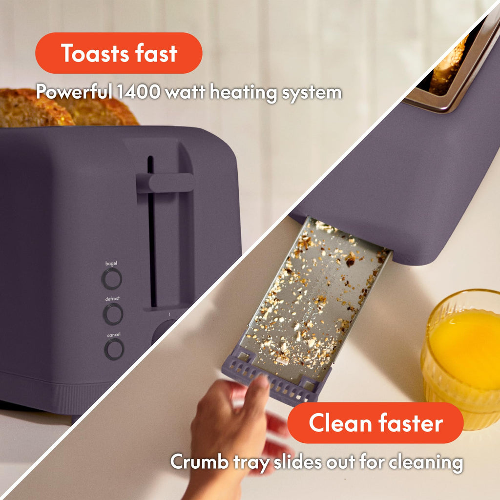 bella 4 Slice Slim Toaster, Fits-anywhere™ Kitchenware, 6 Setting Shade Control with Reheat & Cancel Buttons, Fits Sourdough, 10” Long Slot, Anti Jam & Auto Shutoff, 900 Watt, Oatmilk