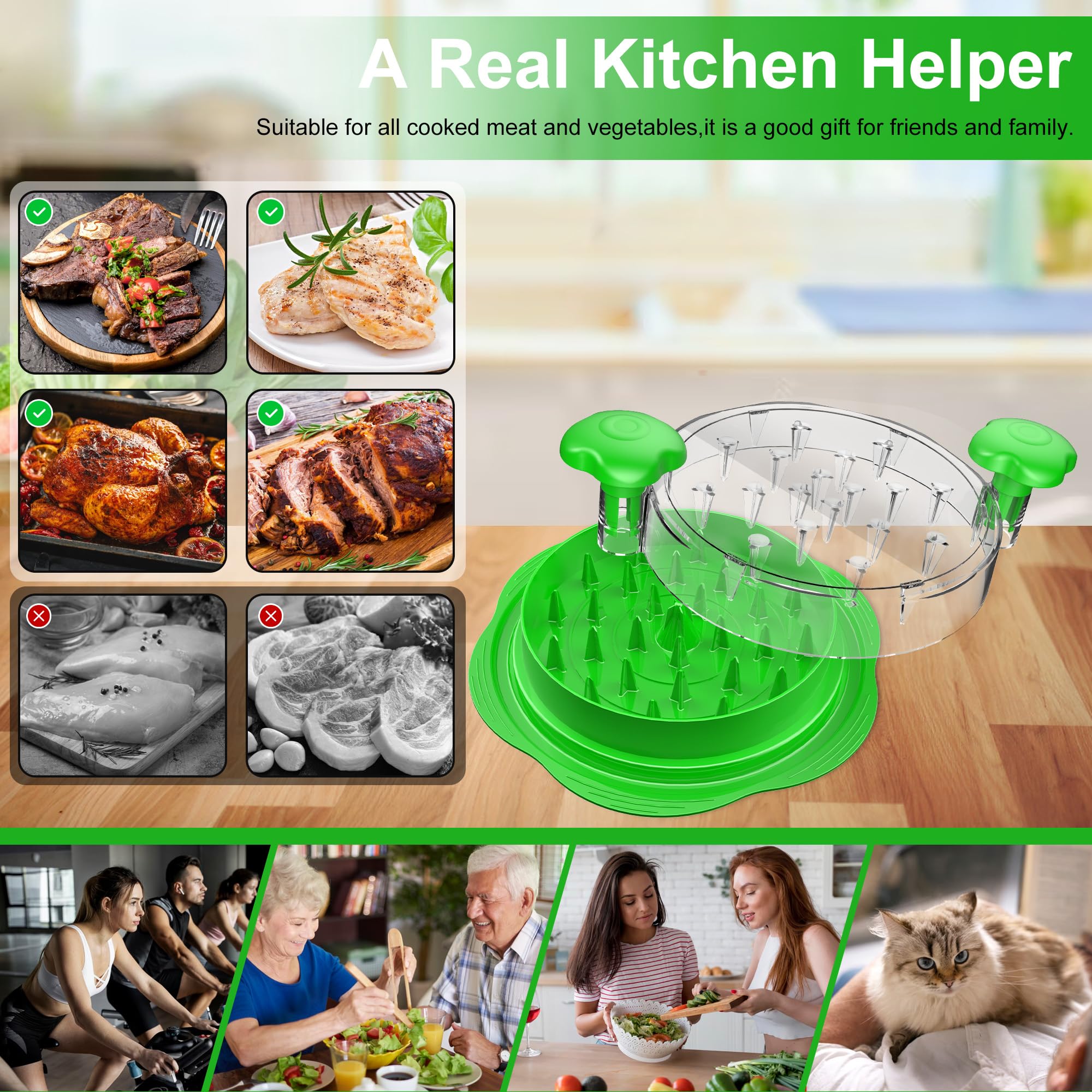 Chicken Shredder Large Chicken Breast Shredder Tool Twist with Brush&Fork, Visible Meat Shredder Machine, Strong Anti-Slip Strip, Ergonomic Handle, BPA Free, Suitable for Pork Beef Chicken
