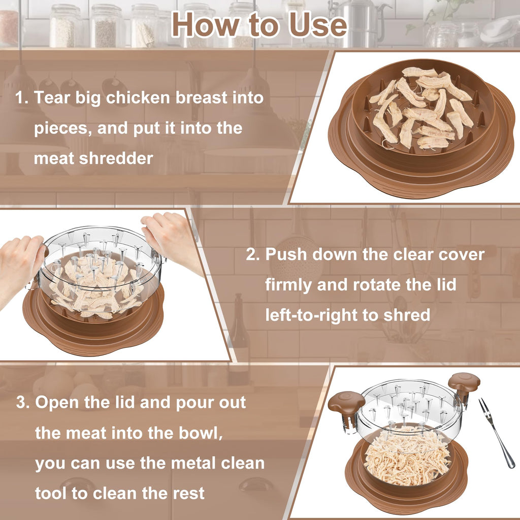 Chicken Shredder Large Chicken Breast Shredder Tool Twist with Brush&Fork, Visible Meat Shredder Machine, Strong Anti-Slip Strip, Ergonomic Handle, BPA Free, Suitable for Pork Beef Chicken