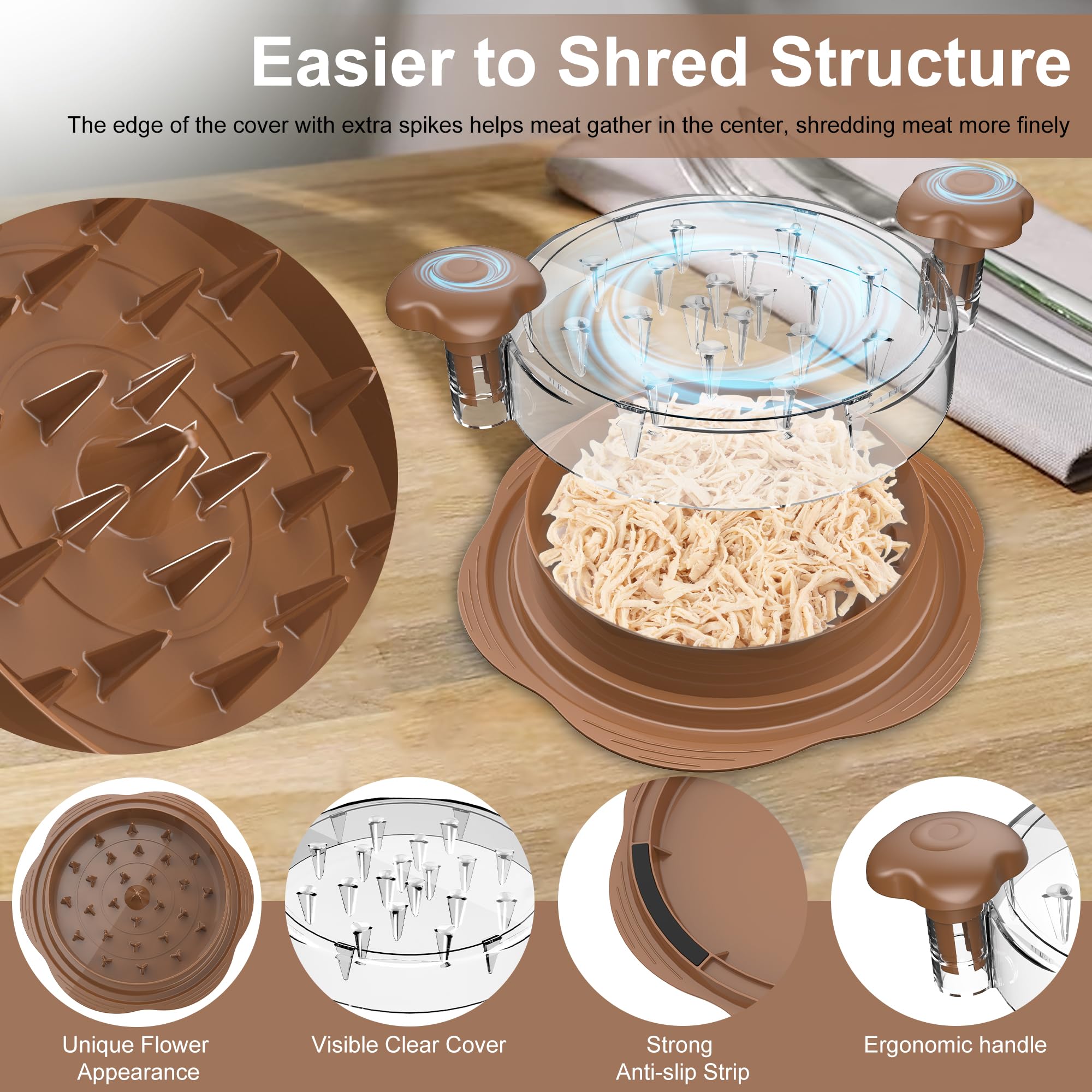 Chicken Shredder Large Chicken Breast Shredder Tool Twist with Brush&Fork, Visible Meat Shredder Machine, Strong Anti-Slip Strip, Ergonomic Handle, BPA Free, Suitable for Pork Beef Chicken