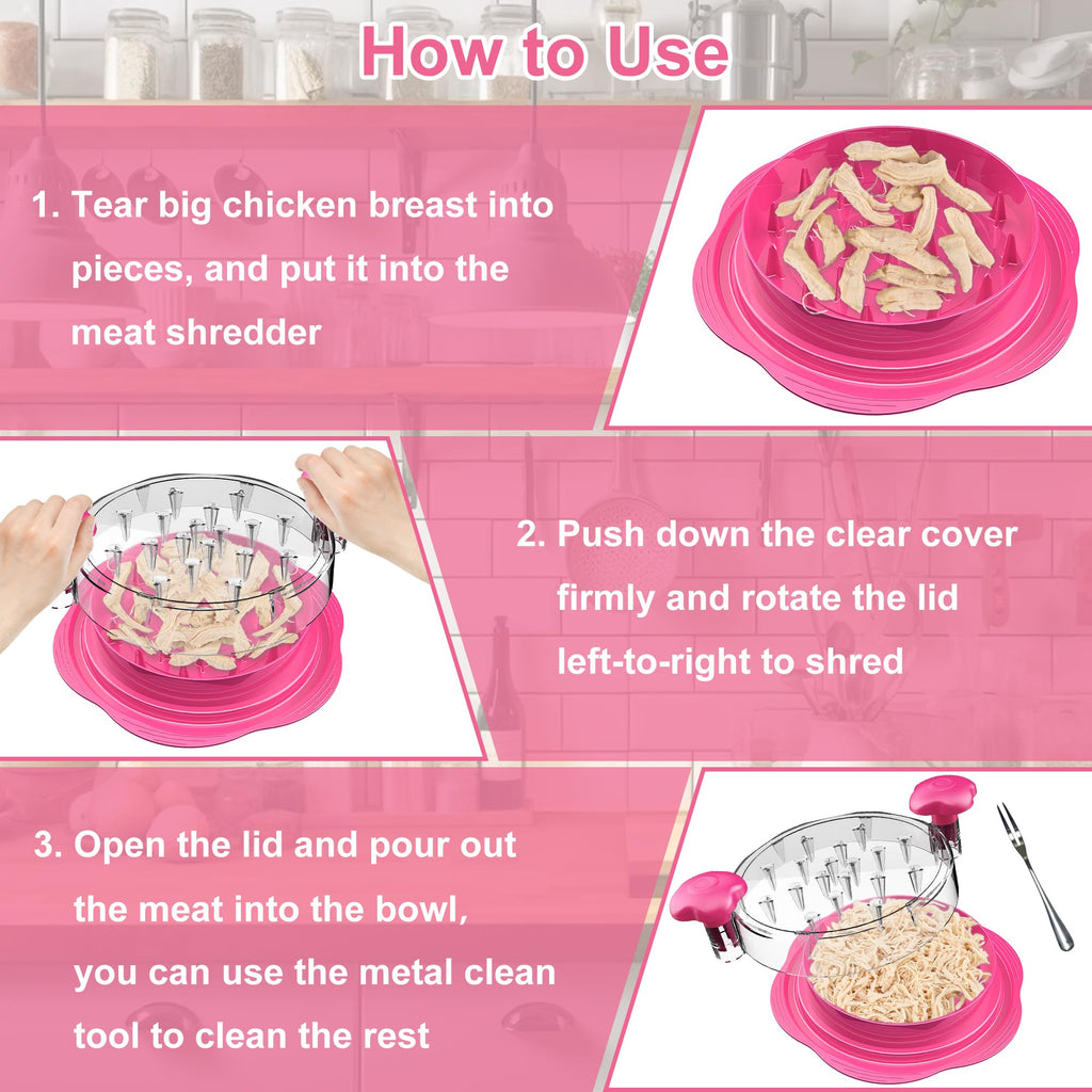 Chicken Shredder Large Chicken Breast Shredder Tool Twist with Brush&Fork, Visible Meat Shredder Machine, Strong Anti-Slip Strip, Ergonomic Handle, BPA Free, Suitable for Pork Beef Chicken