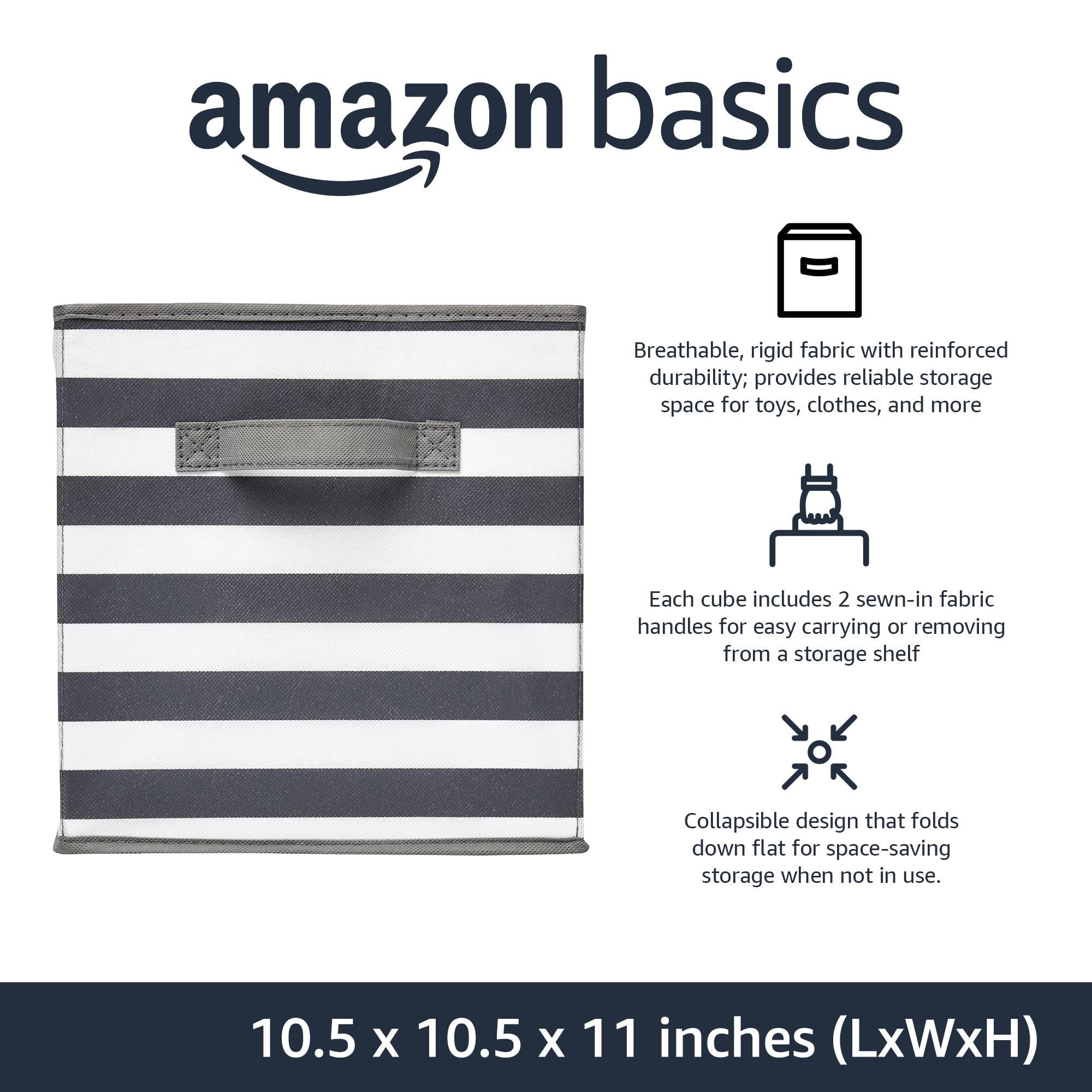 Amazon Basics Collapsible Fabric Storage Cubes Organizer with Handles, Sturdy, Gray, 10.5-x-10.5-x-11-inch, Pack of 6