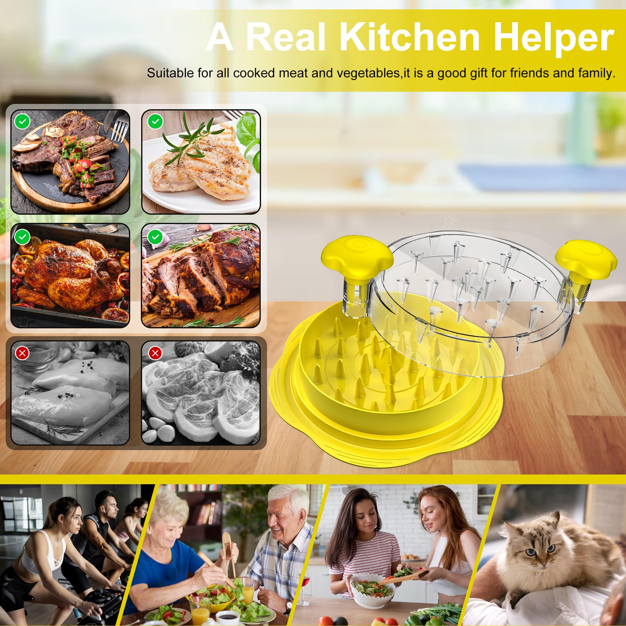 Chicken Shredder Large Chicken Breast Shredder Tool Twist with Brush&Fork, Visible Meat Shredder Machine, Strong Anti-Slip Strip, Ergonomic Handle, BPA Free, Suitable for Pork Beef Chicken
