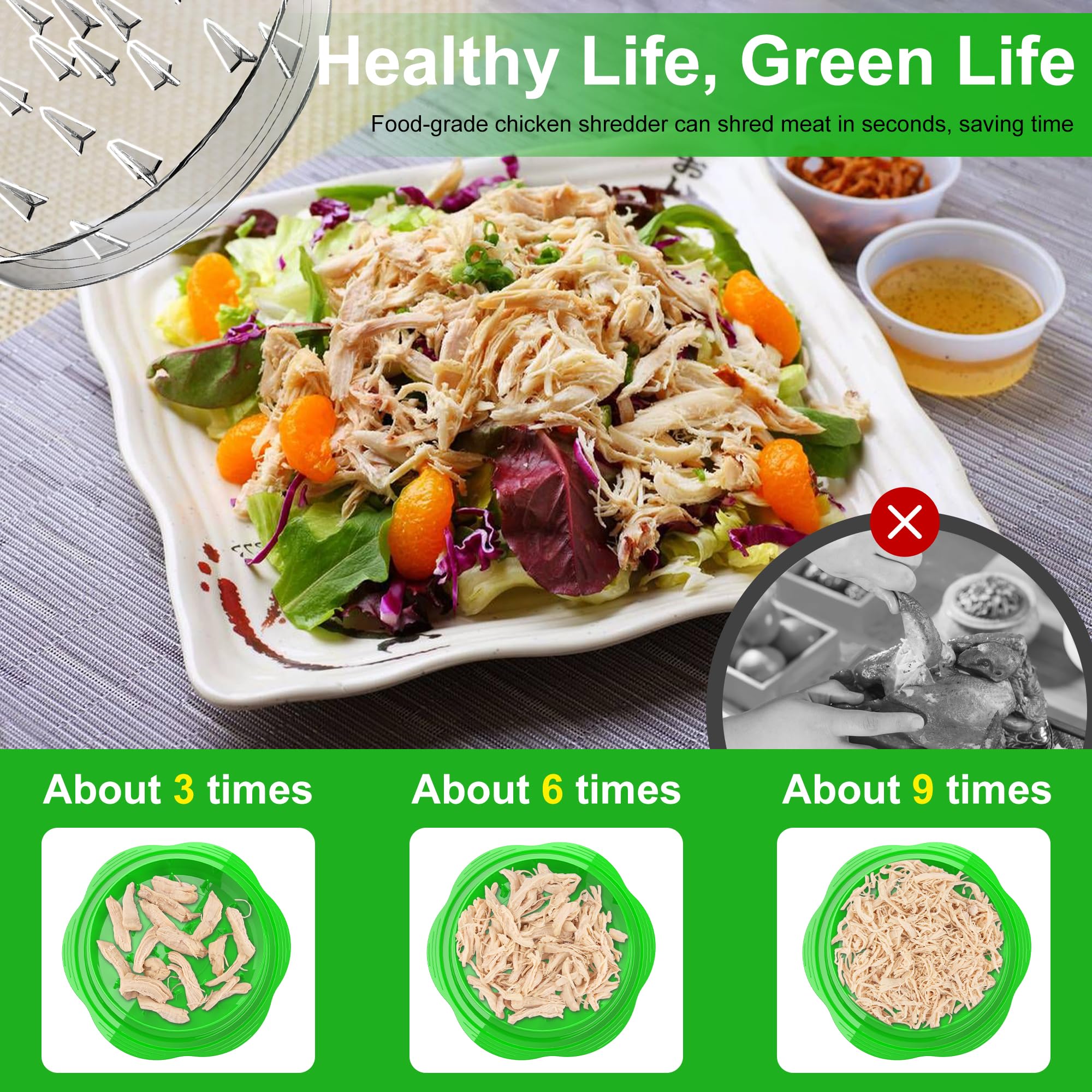 Chicken Shredder Large Chicken Breast Shredder Tool Twist with Brush&Fork, Visible Meat Shredder Machine, Strong Anti-Slip Strip, Ergonomic Handle, BPA Free, Suitable for Pork Beef Chicken