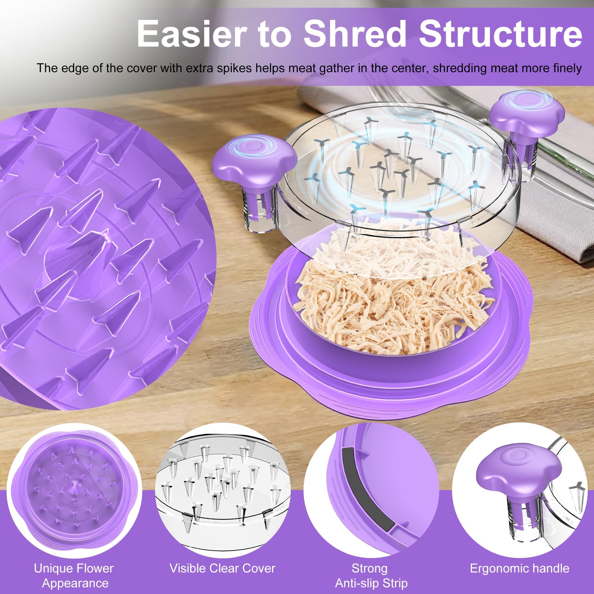 Chicken Shredder Large Chicken Breast Shredder Tool Twist with Brush&Fork, Visible Meat Shredder Machine, Strong Anti-Slip Strip, Ergonomic Handle, BPA Free, Suitable for Pork Beef Chicken