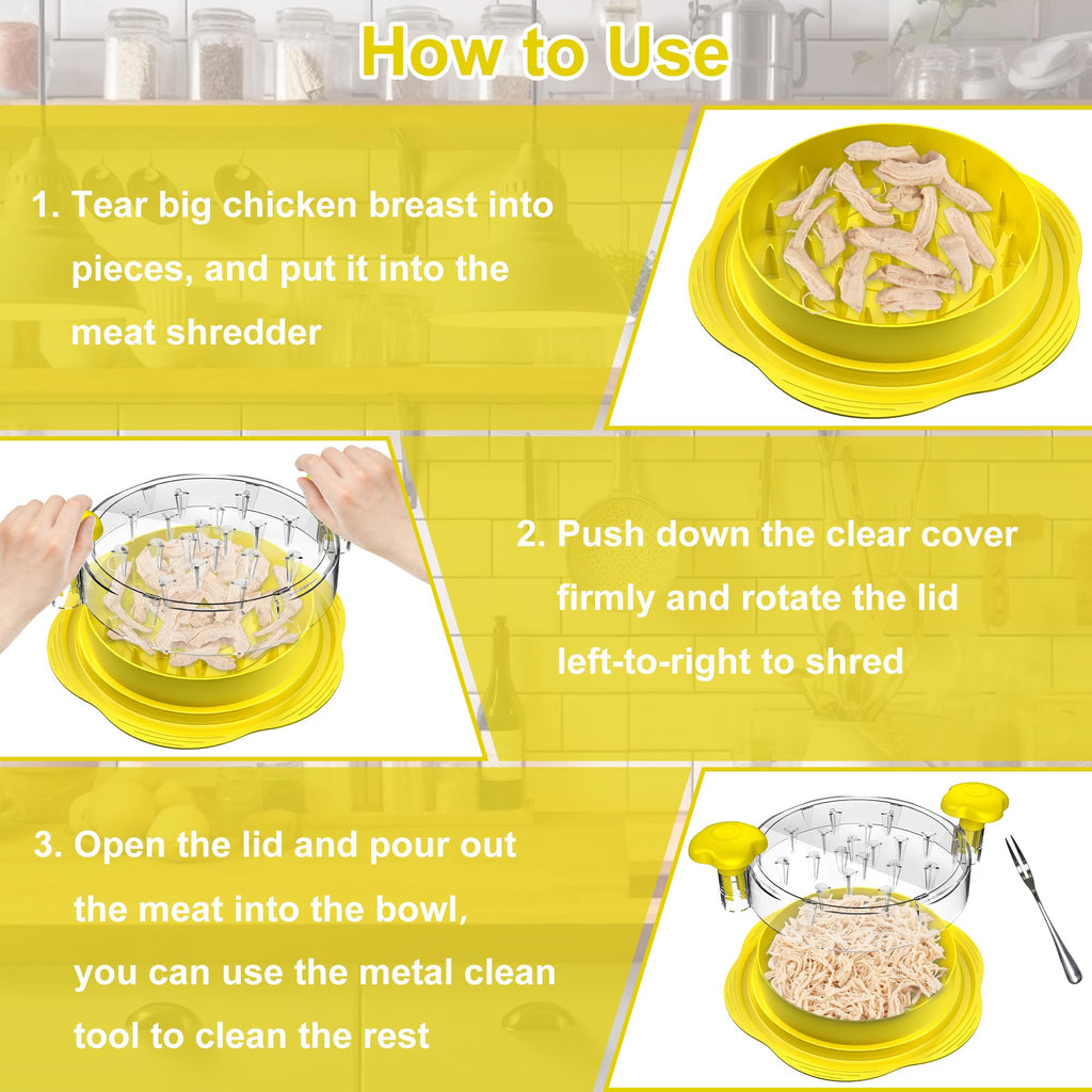 Chicken Shredder Large Chicken Breast Shredder Tool Twist with Brush&Fork, Visible Meat Shredder Machine, Strong Anti-Slip Strip, Ergonomic Handle, BPA Free, Suitable for Pork Beef Chicken