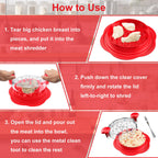 Chicken Shredder Large Chicken Breast Shredder Tool Twist with Brush&Fork, Visible Meat Shredder Machine, Strong Anti-Slip Strip, Ergonomic Handle, BPA Free, Suitable for Pork Beef Chicken