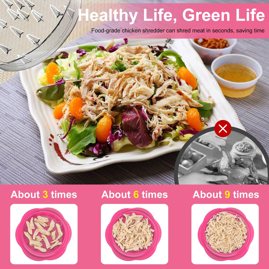 Chicken Shredder Large Chicken Breast Shredder Tool Twist with Brush&Fork, Visible Meat Shredder Machine, Strong Anti-Slip Strip, Ergonomic Handle, BPA Free, Suitable for Pork Beef Chicken