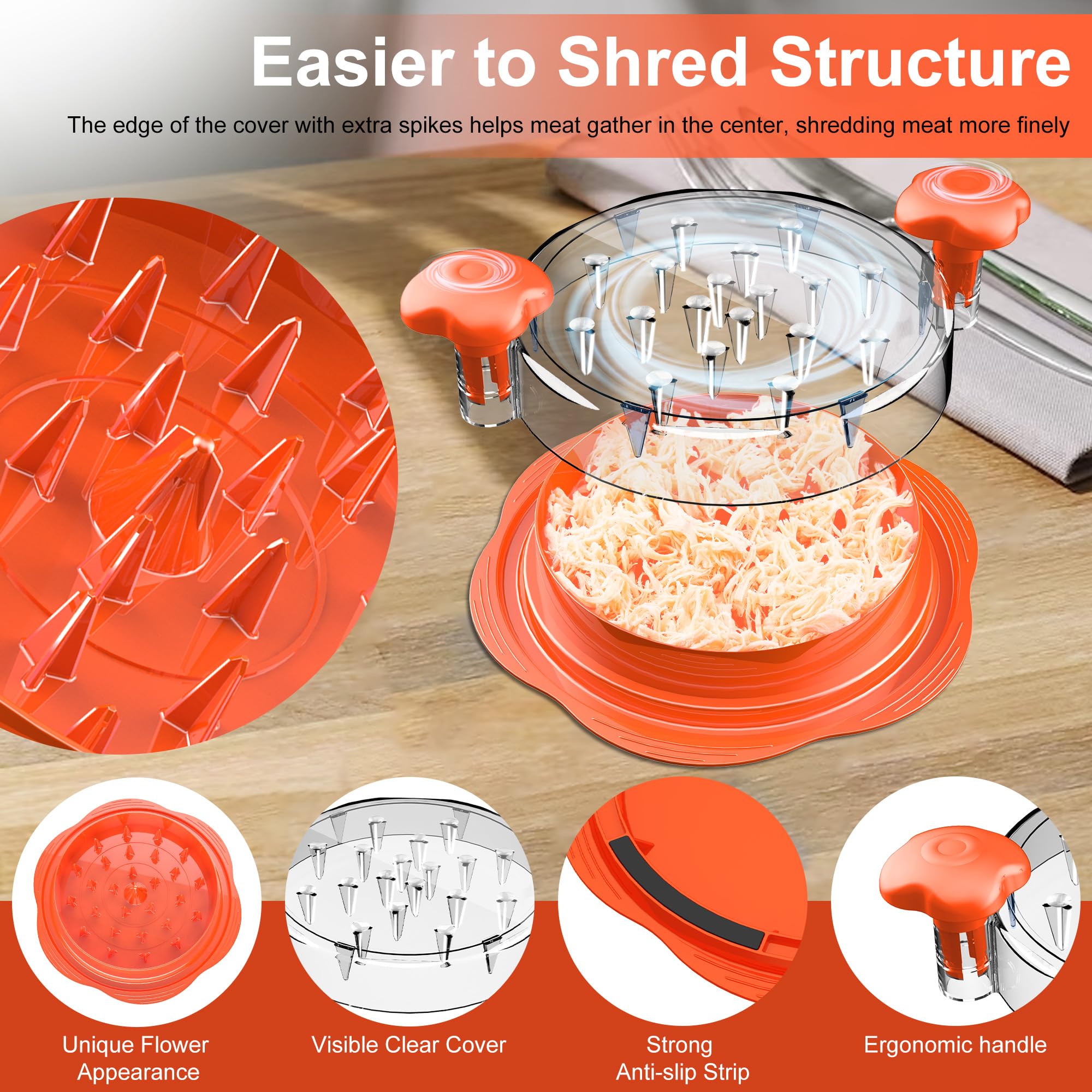 Chicken Shredder Large Chicken Breast Shredder Tool Twist with Brush&Fork, Visible Meat Shredder Machine, Strong Anti-Slip Strip, Ergonomic Handle, BPA Free, Suitable for Pork Beef Chicken