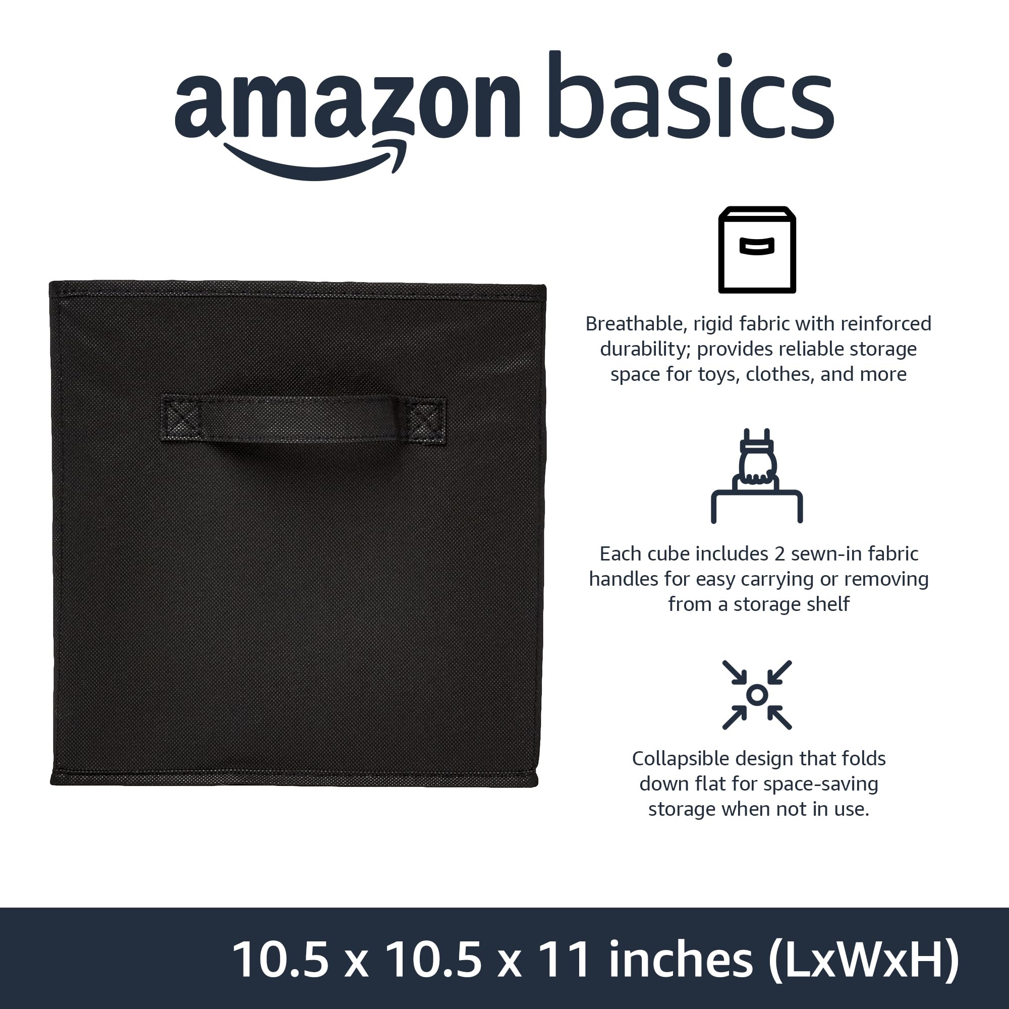 Amazon Basics Collapsible Fabric Storage Cubes Organizer with Handles, Sturdy, Gray, 10.5-x-10.5-x-11-inch, Pack of 6
