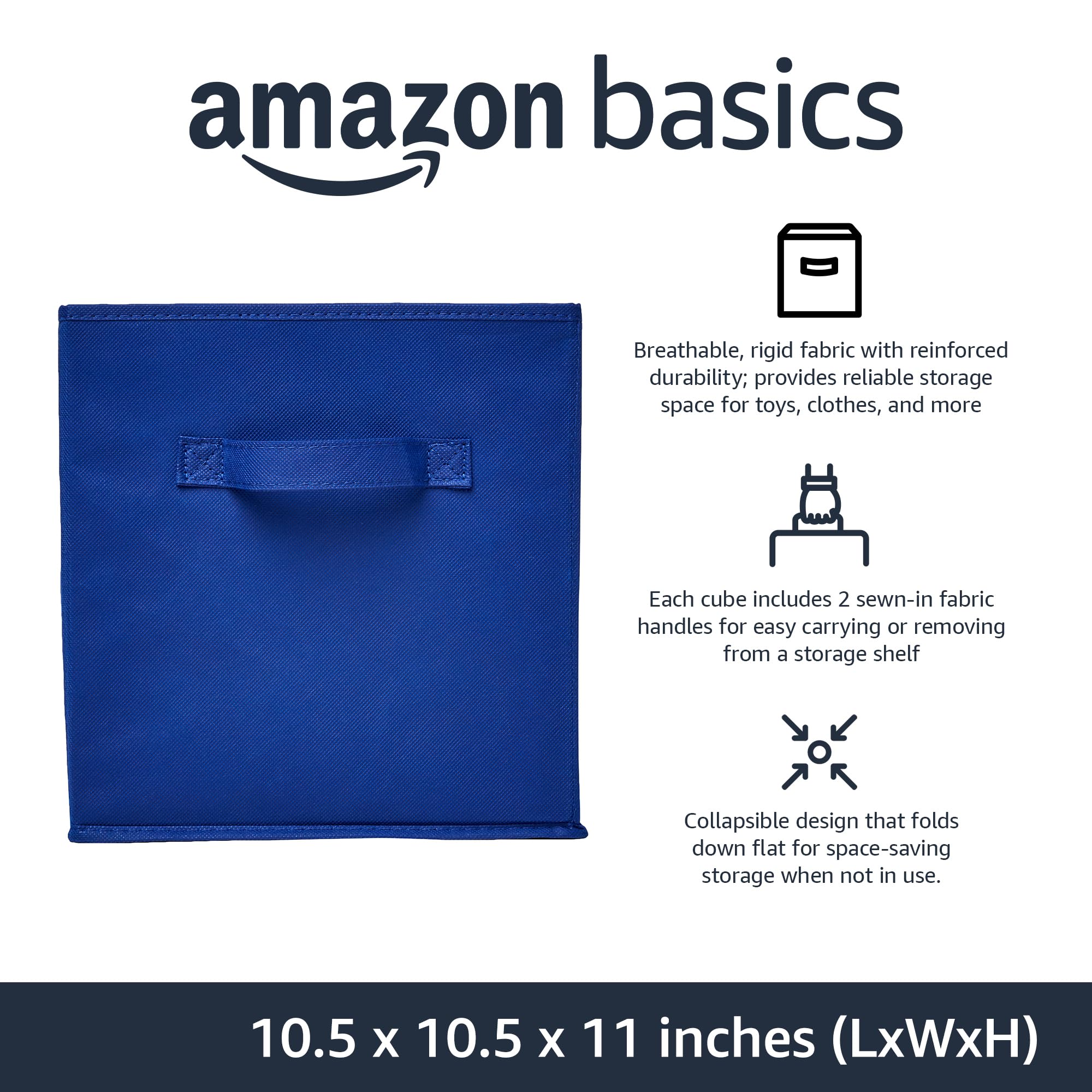 Amazon Basics Collapsible Fabric Storage Cubes Organizer with Handles, Sturdy, Gray, 10.5-x-10.5-x-11-inch, Pack of 6