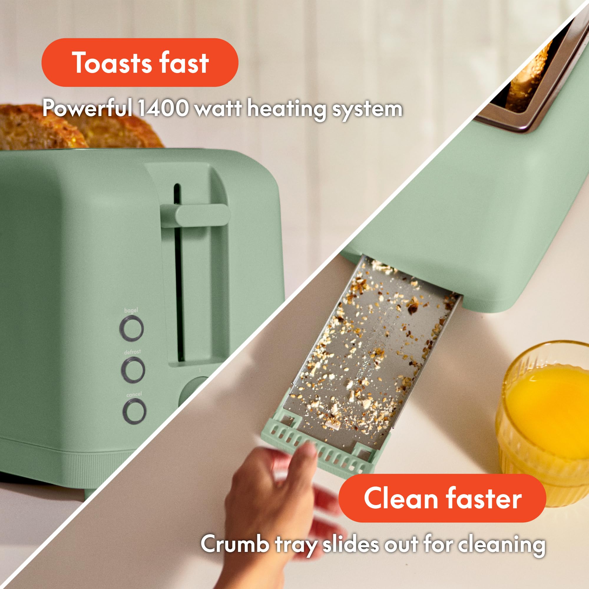 bella 4 Slice Slim Toaster, Fits-anywhere™ Kitchenware, 6 Setting Shade Control with Reheat & Cancel Buttons, Fits Sourdough, 10” Long Slot, Anti Jam & Auto Shutoff, 900 Watt, Oatmilk