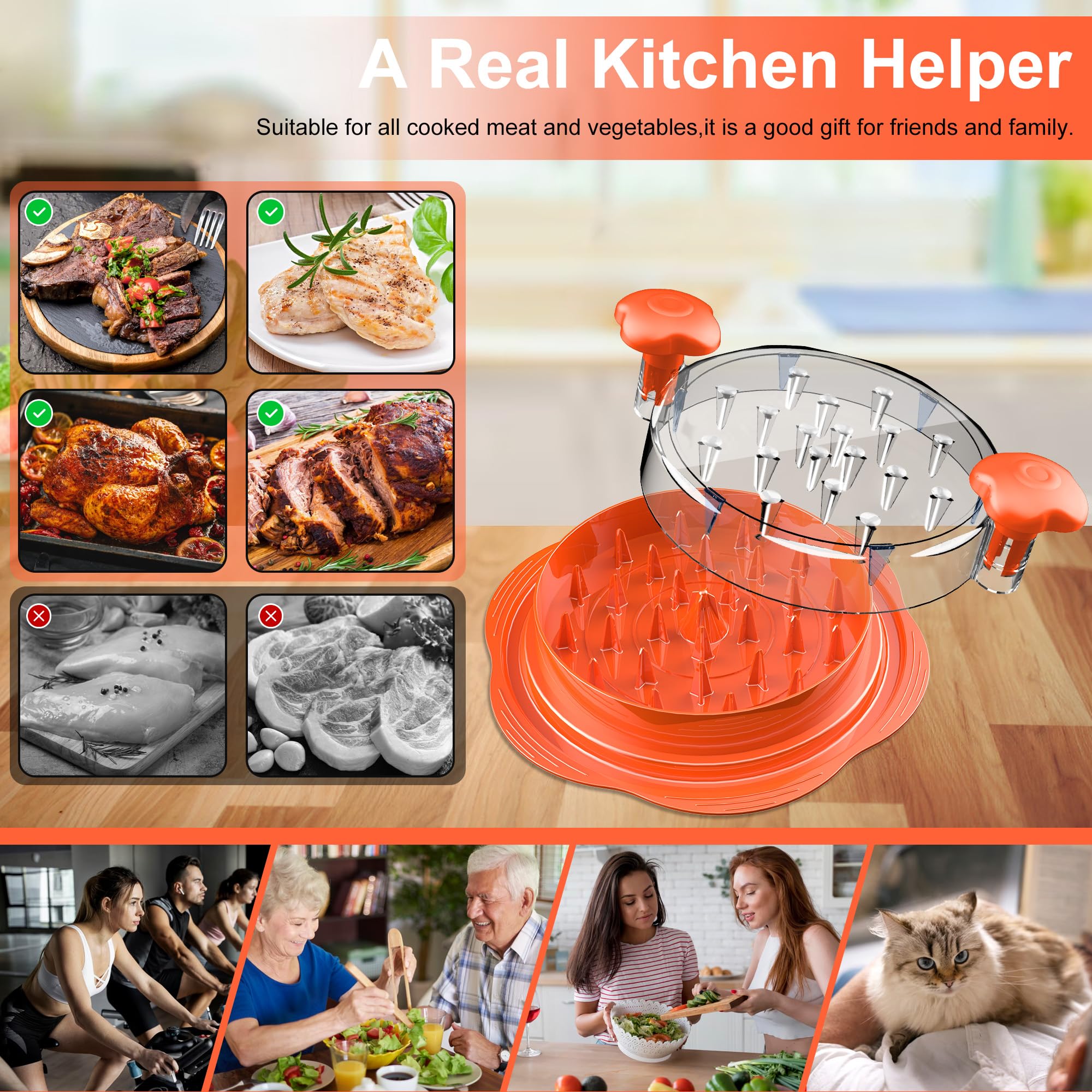 Chicken Shredder Large Chicken Breast Shredder Tool Twist with Brush&Fork, Visible Meat Shredder Machine, Strong Anti-Slip Strip, Ergonomic Handle, BPA Free, Suitable for Pork Beef Chicken