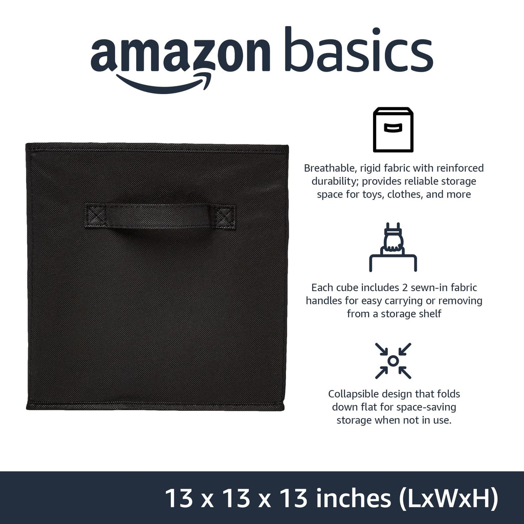 Amazon Basics Collapsible Fabric Storage Cubes Organizer with Handles, Sturdy, Gray, 10.5-x-10.5-x-11-inch, Pack of 6