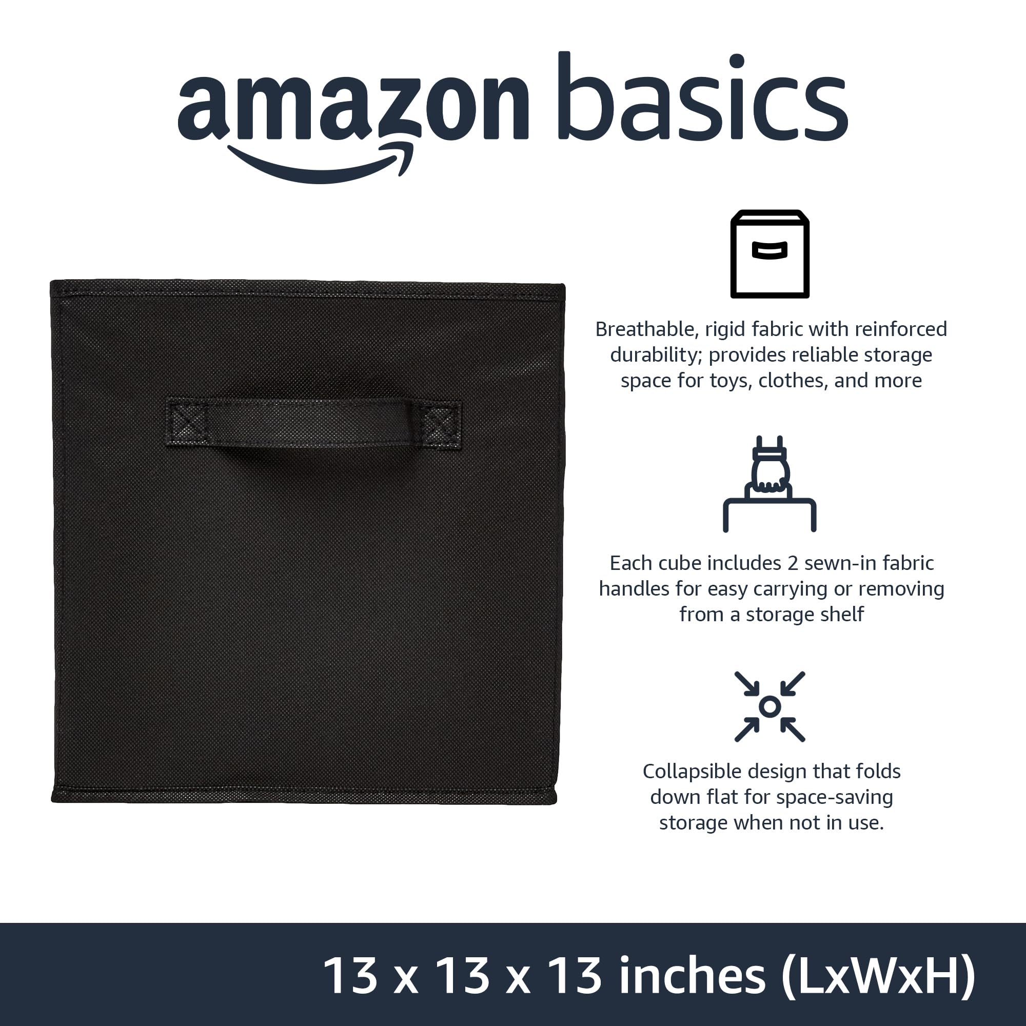 Amazon Basics Collapsible Fabric Storage Cubes Organizer with Handles, Sturdy, Gray, 10.5-x-10.5-x-11-inch, Pack of 6