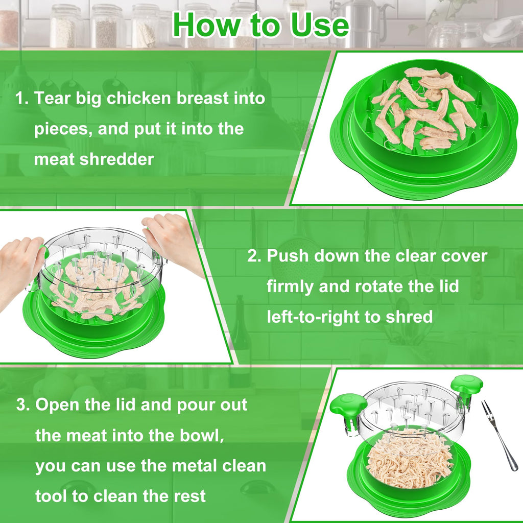 Chicken Shredder Large Chicken Breast Shredder Tool Twist with Brush&Fork, Visible Meat Shredder Machine, Strong Anti-Slip Strip, Ergonomic Handle, BPA Free, Suitable for Pork Beef Chicken