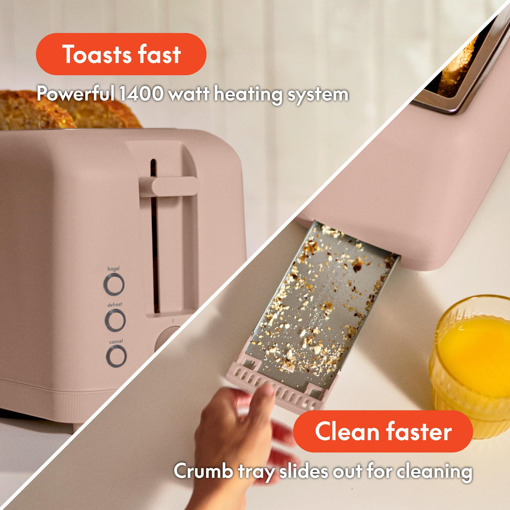bella 4 Slice Slim Toaster, Fits-anywhere™ Kitchenware, 6 Setting Shade Control with Reheat & Cancel Buttons, Fits Sourdough, 10” Long Slot, Anti Jam & Auto Shutoff, 900 Watt, Oatmilk