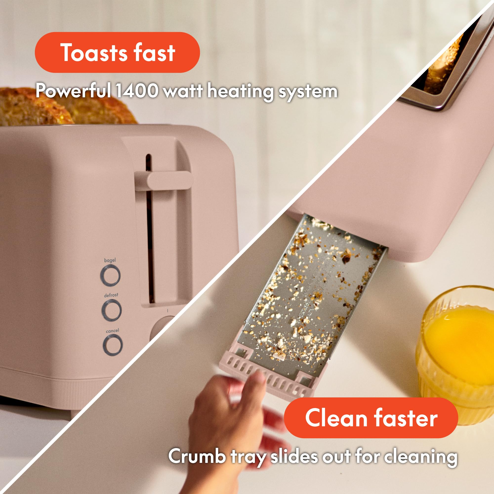 bella 4 Slice Slim Toaster, Fits-anywhere™ Kitchenware, 6 Setting Shade Control with Reheat & Cancel Buttons, Fits Sourdough, 10” Long Slot, Anti Jam & Auto Shutoff, 900 Watt, Oatmilk