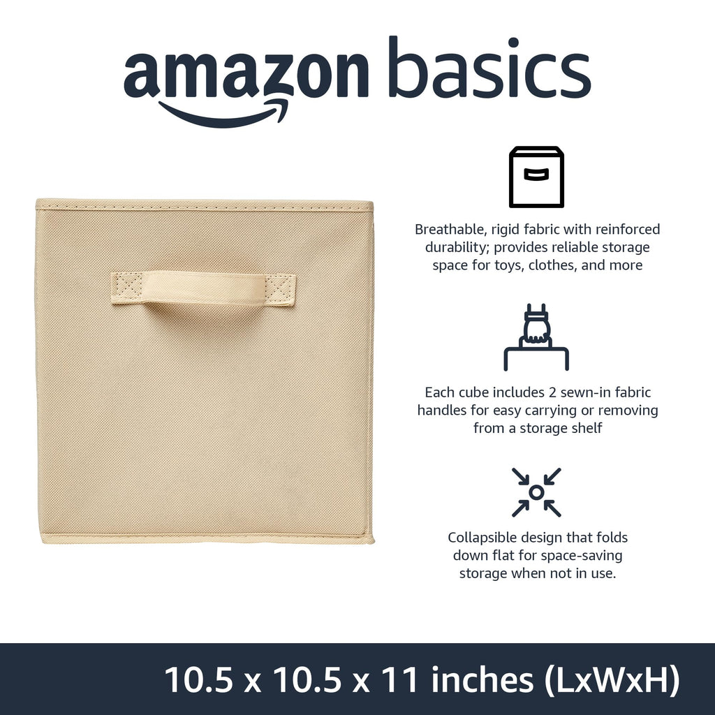 Amazon Basics Collapsible Fabric Storage Cubes Organizer with Handles, Sturdy, Gray, 10.5-x-10.5-x-11-inch, Pack of 6