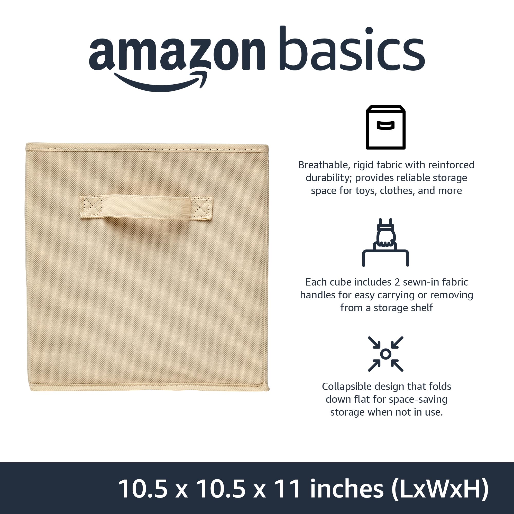 Amazon Basics Collapsible Fabric Storage Cubes Organizer with Handles, Sturdy, Gray, 10.5-x-10.5-x-11-inch, Pack of 6