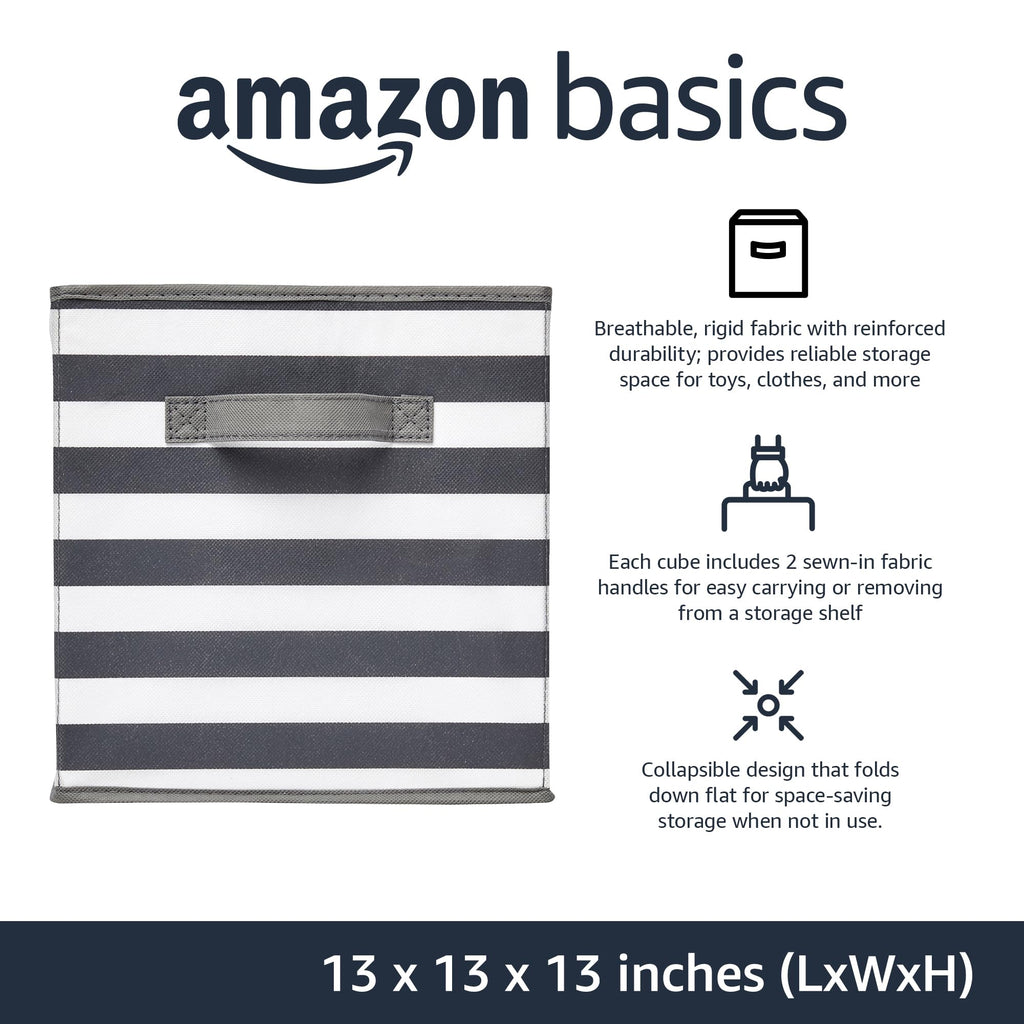 Amazon Basics Collapsible Fabric Storage Cubes Organizer with Handles, Sturdy, Gray, 10.5-x-10.5-x-11-inch, Pack of 6