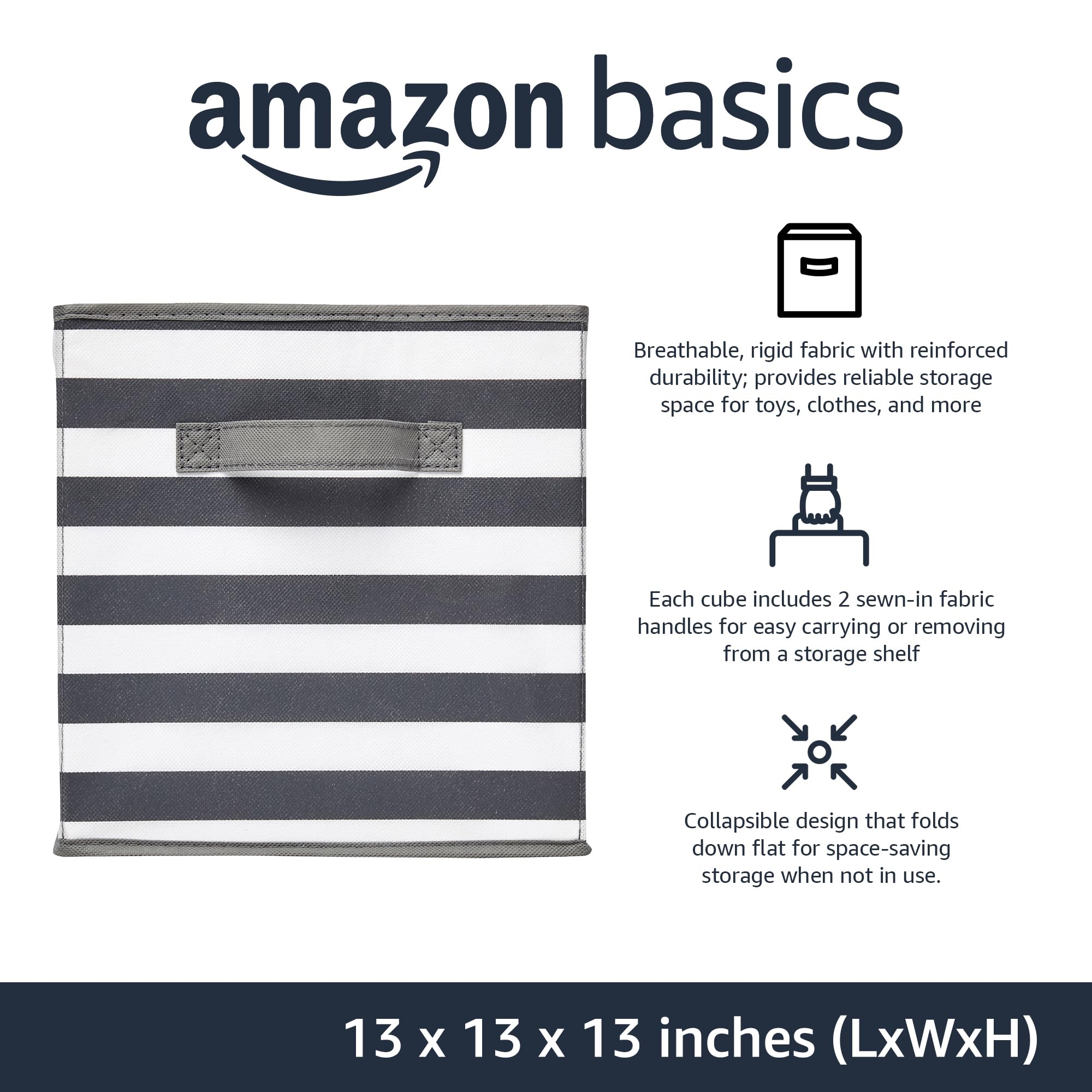Amazon Basics Collapsible Fabric Storage Cubes Organizer with Handles, Sturdy, Gray, 10.5-x-10.5-x-11-inch, Pack of 6