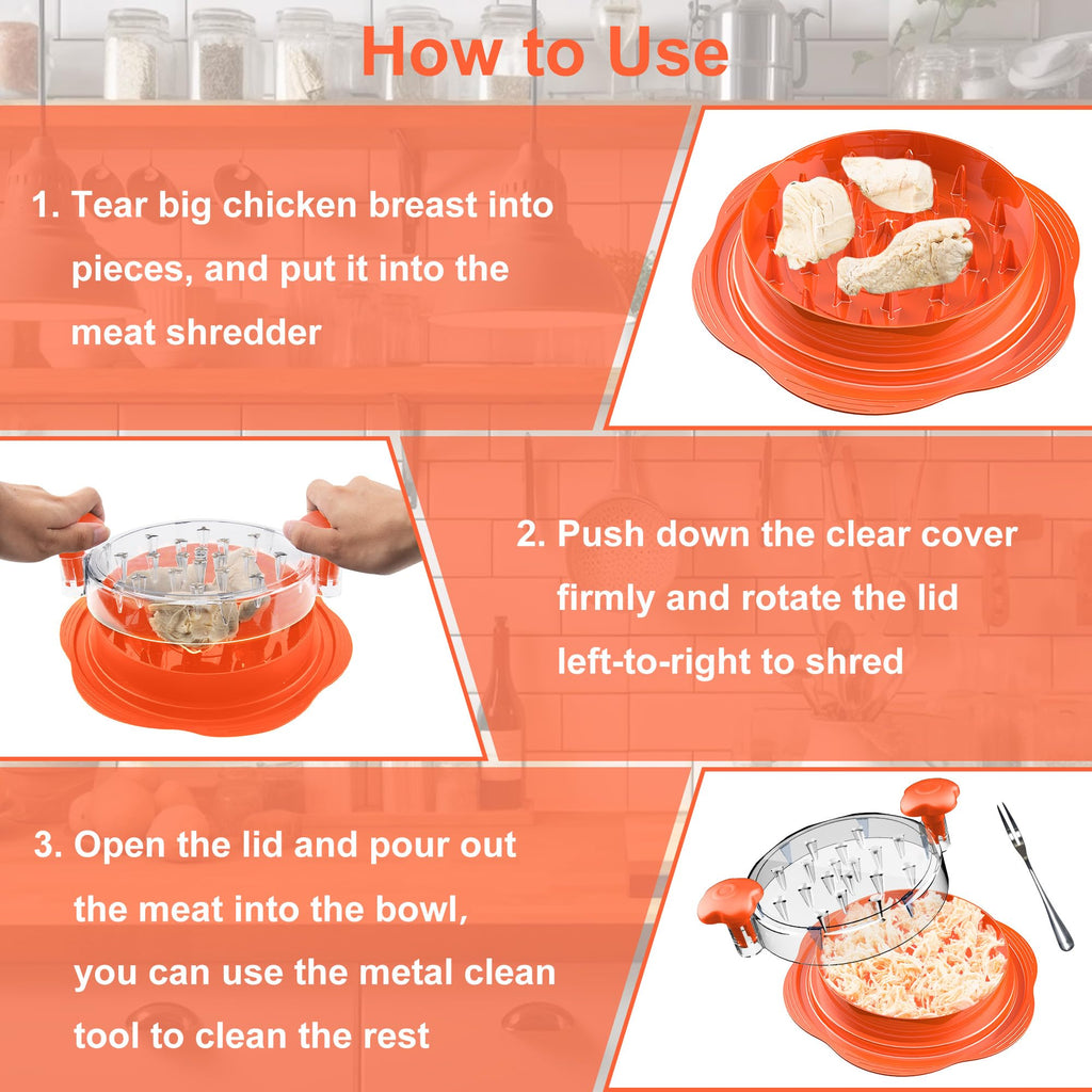 Chicken Shredder Large Chicken Breast Shredder Tool Twist with Brush&Fork, Visible Meat Shredder Machine, Strong Anti-Slip Strip, Ergonomic Handle, BPA Free, Suitable for Pork Beef Chicken