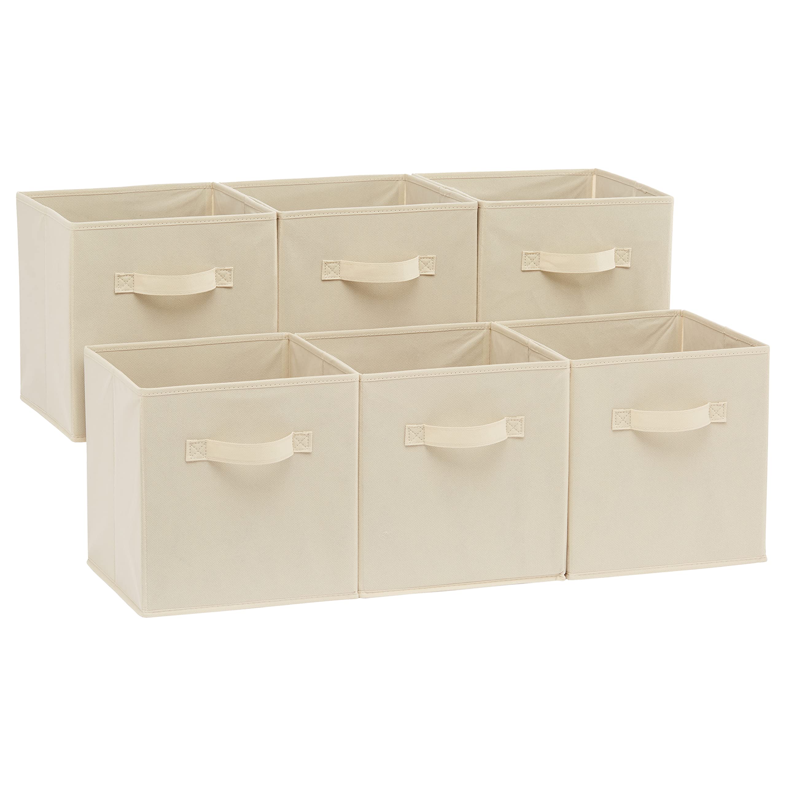 Amazon Basics Collapsible Fabric Storage Cubes Organizer with Handles, Sturdy, Gray, 10.5-x-10.5-x-11-inch, Pack of 6