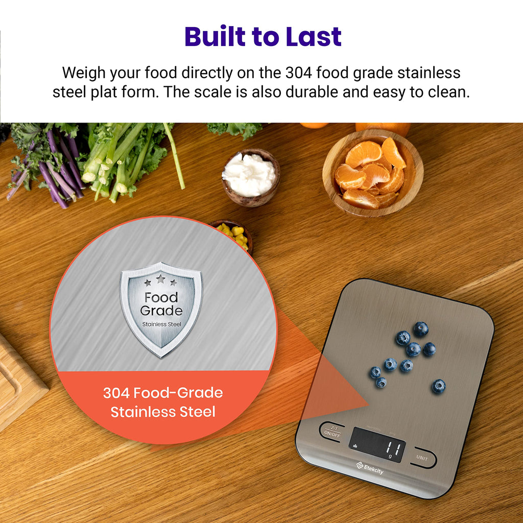 Etekcity Food Kitchen Scale, Digital Grams and Ounces for Weight Loss, Baking, Cooking, Keto and Meal Prep, LCD Display, Medium, 304 Stainless Steel