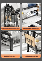 2 Tier Stainless Steel Dish Drying Rack with Drainboard Utensil Holder Compact Rust Proof Kitchen Storage Organizer