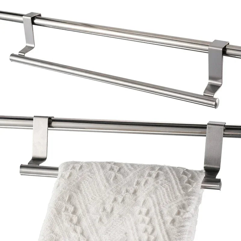 Towel Rack Over Door Towel Bar Hanging Holder Kitchen Towel Rack Stainless Steel Bathroom Kitchen Cabinet non-drilling rack