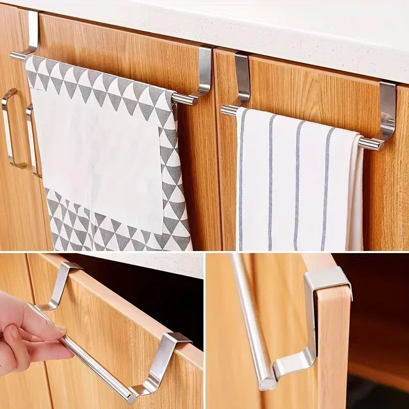 Towel Rack Over Door Towel Bar Hanging Holder Kitchen Towel Rack Stainless Steel Bathroom Kitchen Cabinet non-drilling rack