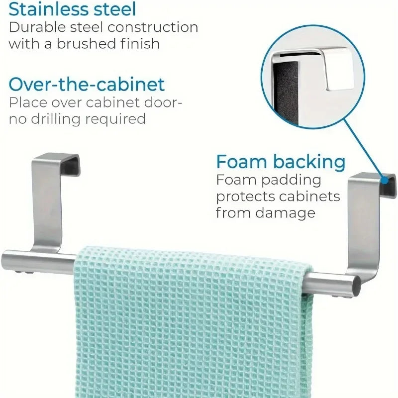 Towel Rack Over Door Towel Bar Hanging Holder Kitchen Towel Rack Stainless Steel Bathroom Kitchen Cabinet non-drilling rack