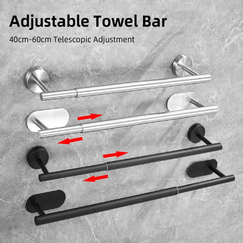 Towel Bar Adjustable 40cm to 60cm Bathroom Towel Rack SUS304 Stainless Steel Towel Rack Wall Mounted Towel Holder