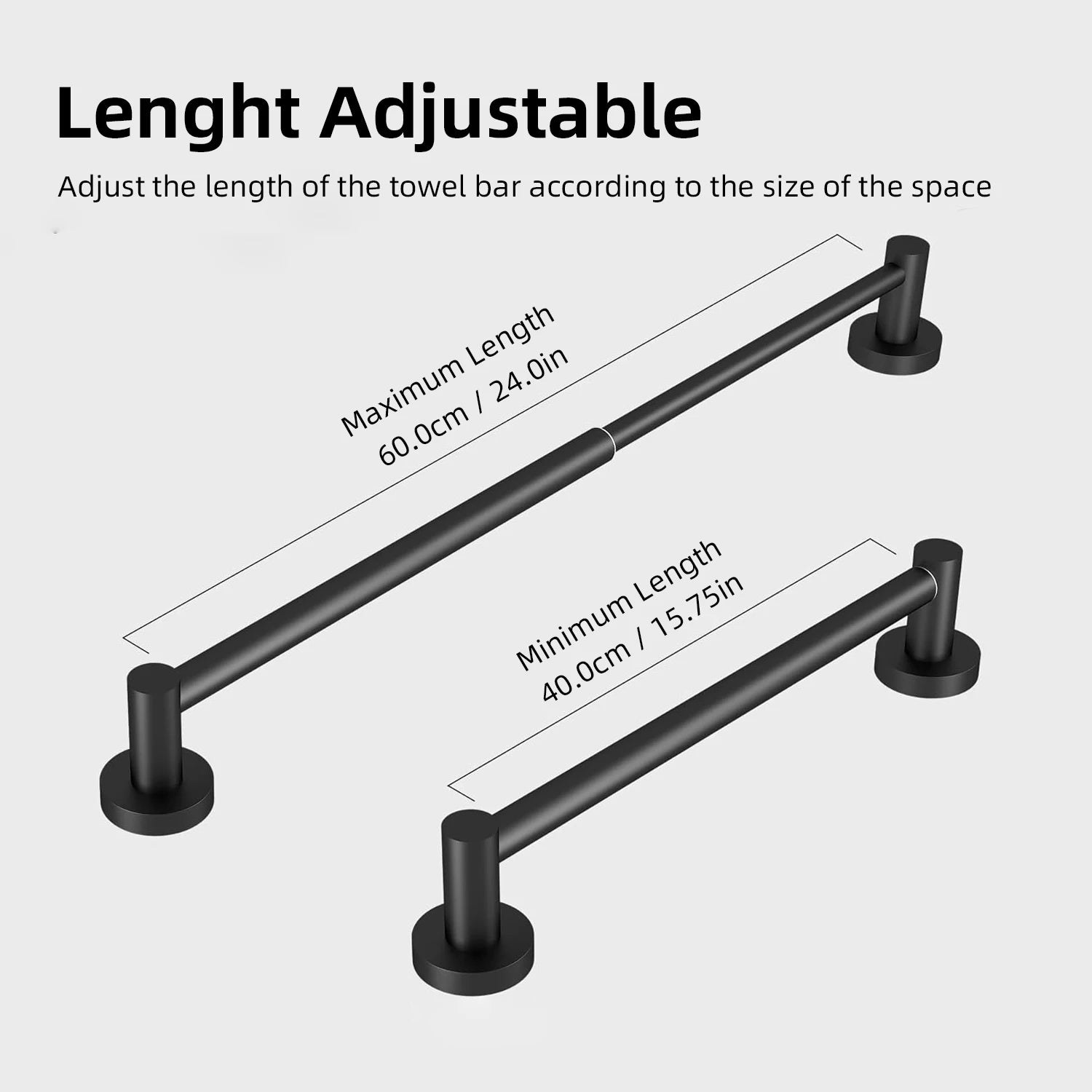 Towel Bar Adjustable 40cm to 60cm Bathroom Towel Rack SUS304 Stainless Steel Towel Rack Wall Mounted Towel Holder