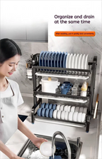 2 Tier Stainless Steel Dish Drying Rack with Drainboard Utensil Holder Compact Rust Proof Kitchen Storage Organizer